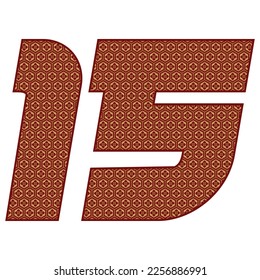 Number Fifteen With Japanese Seamless Vintage Pattern Vector Illustration. Number 15 Isolated In A White Background