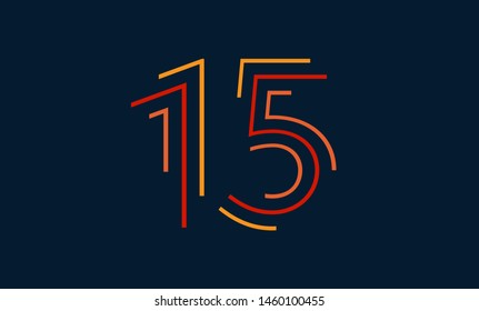 Number fifteen vector font alphabet, modern dynamic flat design with brilliant colorful for your unique elements design ; logo, corporate identity, application, creative poster & more 