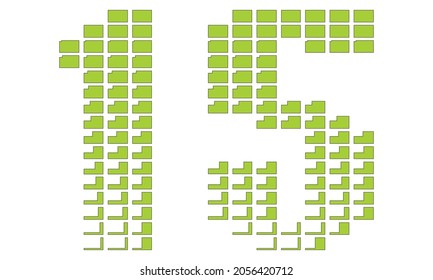 Number Fifteen Vector Illustration. Green Number 15 Isolated On A White Background
