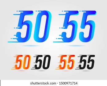 Number fifty (50) and fifty five (55)  speed logo. Fast design concept. With gradient color and solid color. Vector element for banner,
poster, cards and t-shirt. Colorful and beautiful