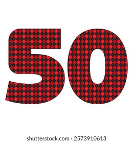Number Fifty With Argyle Pattern Vector Illustration. Number 50 Isolated On A White Background
