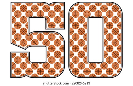 Number Fifty With Basketball Ball Pattern Vector Illustration. Number 50 Isolated On A White Background
