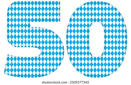 Number Fifty With Bavarian Oktoberfest Seamless Pattern Vector Illustration. Number 50 Isolated On A White Background
