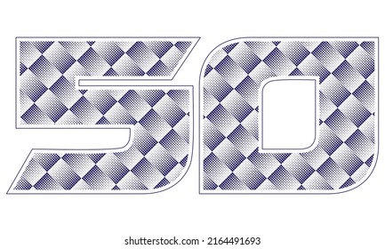 Number Fifty With Dotted Pattern Vector Illustration. Blue Number 50 Isolated On A White Background
