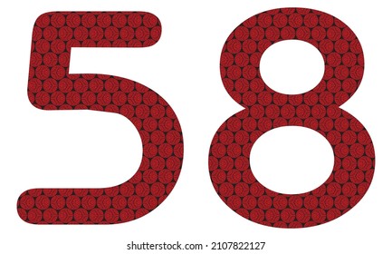 Number Fifty Eight With Abstract Spheres Pattern Vector Illustration. Red And Black Number 58 Isolated On A White Background
