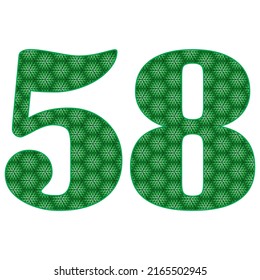 Número Cincuenta Y Ocho Con Ilustración Del Vector De Patrón De Hojas. Número Verde 58 Con Textura Ecológica Aislada En Fondo Blanco
