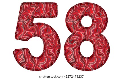 Number Fifty Eight With Liquid Marble Texture Vector Illustration. Number 58 Isolated On A White Background
