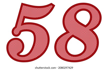 Número Cincuenta Y Ocho Con Ilustración De Vector De Patrón Cuadrado. Número 58 Con Textura Cuadrada Aislada En Fondo Blanco
