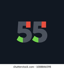Number fifty five 55 Logo Icon, filled with line pattern. Vector 

