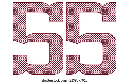Nummer fünfundfünfzig mit abstrakter Mustervektor-Illustration. Nummer 55 einzeln auf weißem Hintergrund
