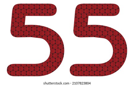 Number Fifty Five With Abstract Spheres Pattern Vector Illustration. Red And Black Number 55 Isolated On A White Background
