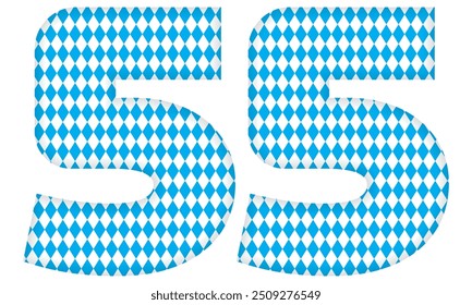 Number Fifty Five With Bavarian Oktoberfest Seamless Pattern Vector Illustration. Number 55 Isolated On A White Background
