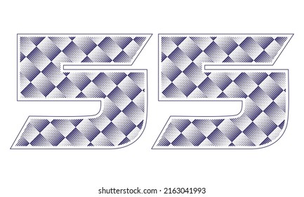 Number Fifty Five With Dotted Pattern Vector Illustration. Blue Number 55 Isolated On A White Background
