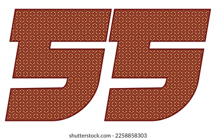 Number Fifty Five With Japanese Seamless Vintage Pattern Vector Illustration. Number 55 Isolated In A White Background