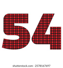 Number Fifty Four With Argyle Pattern Vector Illustration. Number 54 Isolated On A White Background
