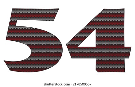 Number Fifty Four With Jersey Pattern Vector Illustration. Number 54 Isolated On A White Background
