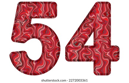 Number Fifty Four With Liquid Marble Texture Vector Illustration. Number 54 Isolated On A White Background
