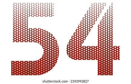 Number Fifty Four With Red And White Dotted Pattern Vector Illustration. Number 54 Isolated On A White Background
