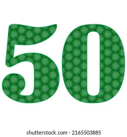 Number Fifty With Leaves Pattern Vector Illustration. Green Number 50 With Ecological Texture Isolated On A White Background
