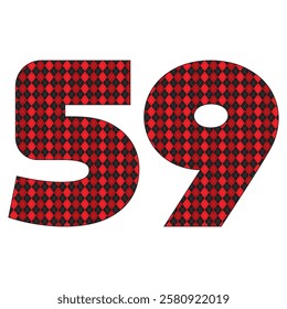 Number Fifty Nine With Argyle Pattern Vector Illustration. Number 59 Isolated On A White Background
