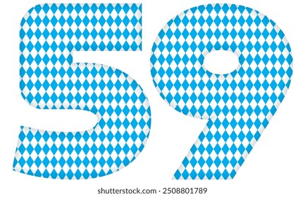 Number Fifty Nine With Bavarian Oktoberfest Seamless Pattern Vector Illustration. Number 59 Isolated On A White Background
