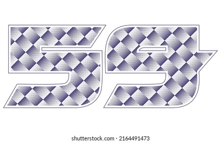 Number Fifty Nine With Dotted Pattern Vector Illustration. Blue Number 59 Isolated On A White Background
