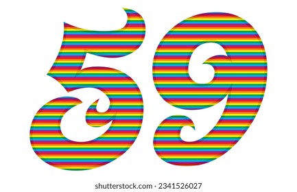 Number Fifty Nine With Rainbow Colors Pattern Vector Illustration. Number 59 In LGBT Flag Colors