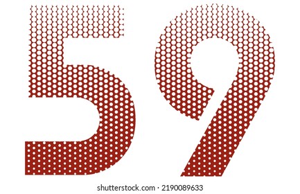 Number Fifty Nine With Red And White Dotted Pattern Vector Illustration. Number 59 Isolated On A White Background
