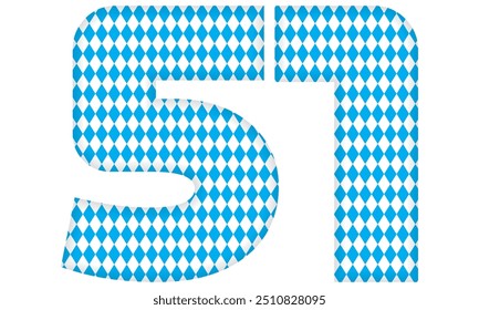 Number Fifty One With Bavarian Oktoberfest Seamless Pattern Vector Illustration. Number 51 Isolated On A White Background