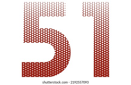 Number Fifty One With Red And White Dotted Pattern Vector Illustration. Number 51 Isolated On A White Background
