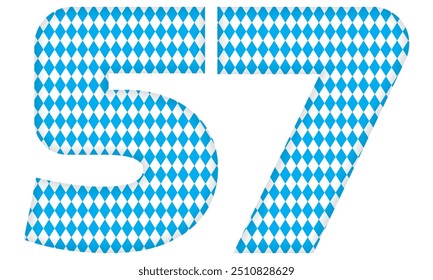 Number Fifty Seven With Bavarian Oktoberfest Seamless Pattern Vector Illustration. Number 57 Isolated On A White Background
