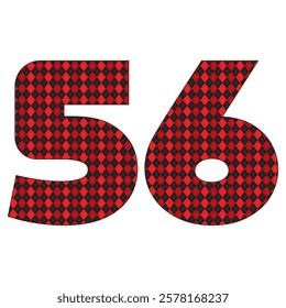 Number Fifty Six With Argyle Pattern Vector Illustration. Number 56 Isolated On A White Background
