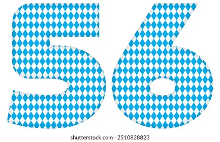 Number Fifty Six With Bavarian Oktoberfest Seamless Pattern Vector Illustration. Number 56 Isolated On A White Background
