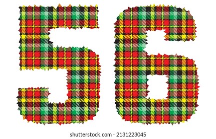 Número Cincuenta Y Seis Con Textura Textil. Número 56 Con Patrón De Placa Aislado En Fondo Blanco
