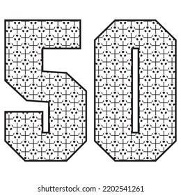 Number Fifty With Soccer Ball Pattern Vector Illustration. Number 50 With Football Ball Pattern Isolated On A White Background
