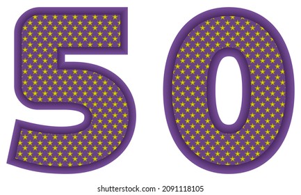 Número Cincuenta Con Ilustración De Vector De Patrón Con Forma De Estrella. Número 50 Con Textura Estelar Aislada En Fondo Blanco
