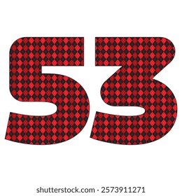 Number Fifty Three With Argyle Pattern Vector Illustration. Number 53 Isolated On A White Background
