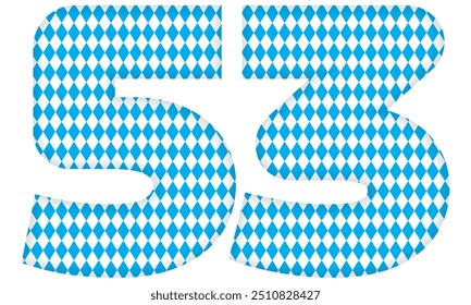 Number Fifty Three With Bavarian Oktoberfest Seamless Pattern Vector Illustration. Number 53 Isolated On A White Background
