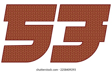 Number Fifty Three With Japanese Seamless Vintage Pattern Vector Illustration. Number 53 Isolated In A White Background