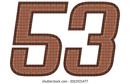 Number Fifty Three With Plaid Pattern Vector Illustration. Colorful Textile Number 53 Isolated On A White Background
