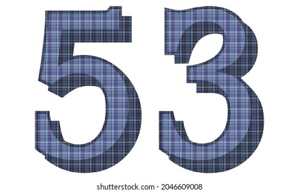 Número Cincuenta Y Tres Con Ilustración De Vectores Textiles. Número 53 Con Patrón De Placa Aislado En Fondo Blanco
