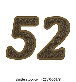 Number Fifty Two With Arabian Style Arabesque Pattern Eastern Ethnic Ornament. Number 52 Isolated On A White Background

