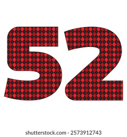 Number Fifty Two With Argyle Pattern Vector Illustration. Number 52 Isolated On A White Background
