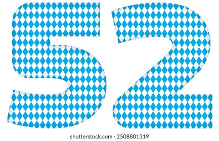 Number Fifty Two With Bavarian Oktoberfest Seamless Pattern Vector Illustration. Number 52 Isolated On A White Background
