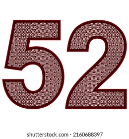 Number Fifty Two With Islamic Pattern Vector Illustration. Number 52 With Arabic Pattern Isolated On A White Background
