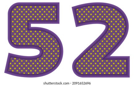 Number Fifty Two With Star Shaped Pattern Vector Illustration. Number 52 With Star Texture Isolated On A White Background