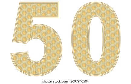 Number Fifty Vector Illustration. Number 50 With Random Size Hexagonal Honeycomb Pattern Isolated On A White Background
 - Powered by Shutterstock - Get 15% off with code: PIKWIZARD15
