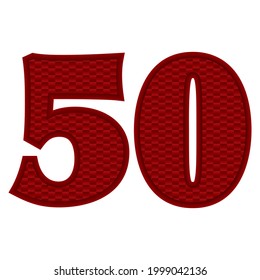 Number Fifty Vector Illustration. Red Number 50 With Abstract Pattern Isolated On A White Background
