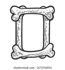 número de figura 0 hecho de esquetos de esquematización de la ilustración vectorial de grabado. Fuente de los huesos. Diseño de impresión de prendas adhesivas para camisetas. Imitación de tablero de raquetas. Imagen dibujada a mano en blanco y negro.