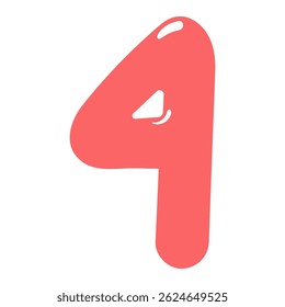 Number, figure 4 shaped balloon, rounded glossy design, isolated vector on transparent background. Hand drawn illustration. Holiday, party, celebration, anniversary, birthday card, banner element